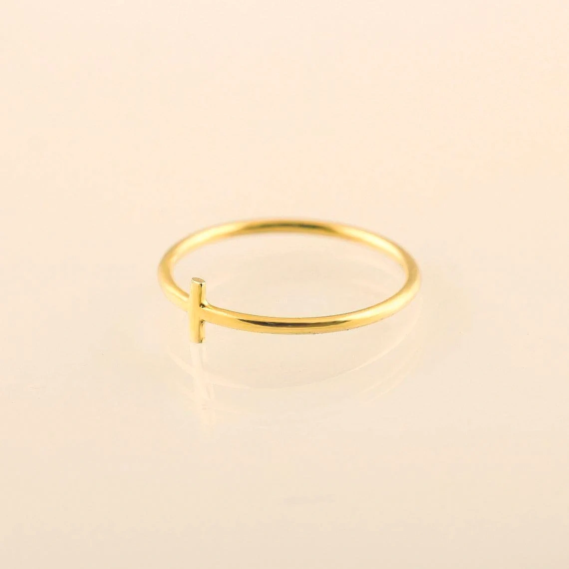 14K Solid Gold Thin Holy Cross Ring Stacking Dainty Ring Handmade Delicate Small Cross Minimalist Ring Gold Unisex Ring Christian jewelry-10 3/4 US/Uk size – V-1