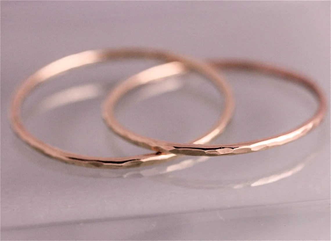 10K Solid Gold Duo Interlocking Stacking Hammered Charm Ring Knuckle Promise Ring Minimalist Handmade Eternity Interlocked Ring Gift For Her-11396182