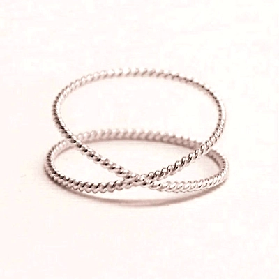 925 Sterling Silver Thin X Twisted ring Handmade Criss Cross Double ring Intertwined Minimalist style Dainty knuckle silver ring For her