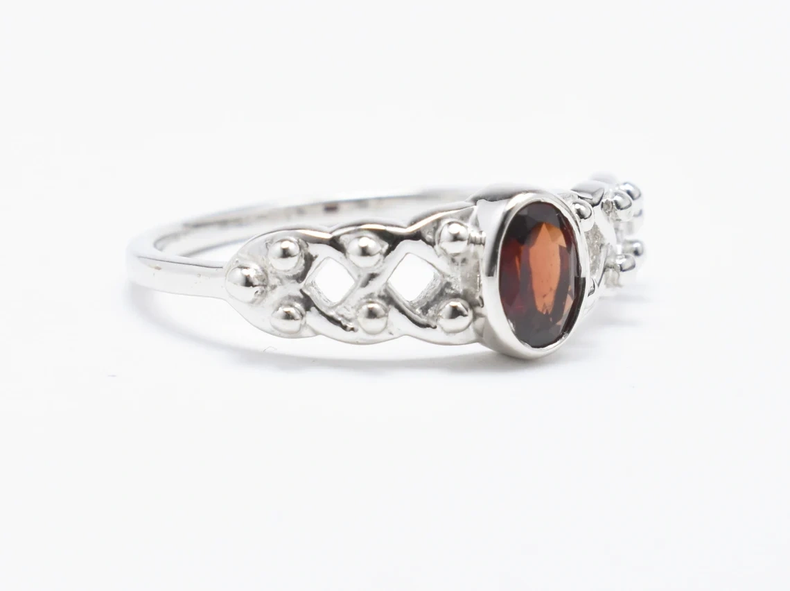 Garnet Ring Renaissance Collection Gemstone Ring Organic Ring Semi Precious Stone Ring Everyday Ring Gift for Her-10 3/4 US/Uk size – V-3