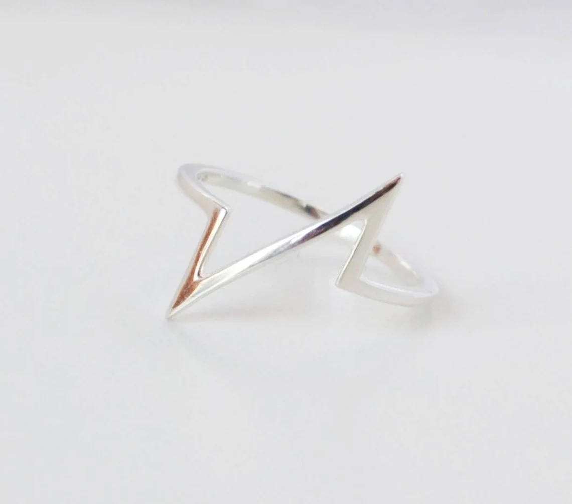 925 Sterling Silver Solid Lighting Bolt Zig Zag Ring Handmade Heart beat Dainty Stacking Ring Silver Simple Minimalist Unisex Pulse Ring-11397544