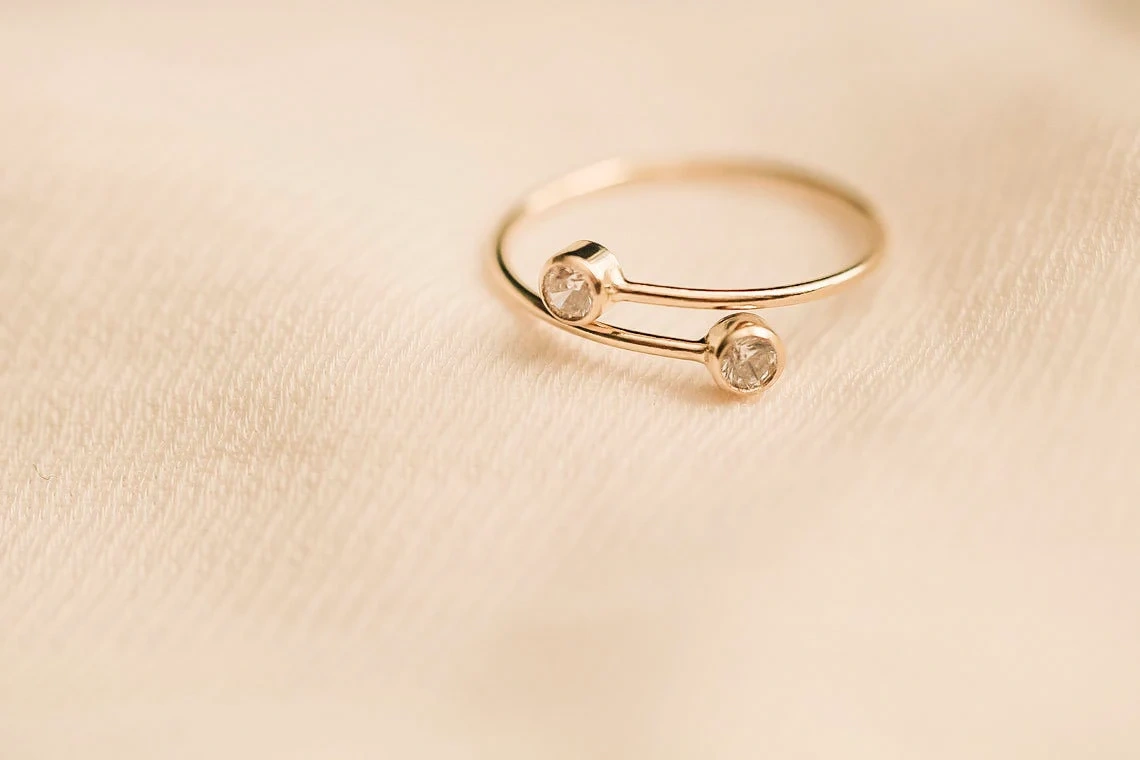 10K Solid Gold Round Cubic Zirconia Adjustable Plain Thin Band Ring Delicate Unique Studded Gemstone Stacking dainty Wedding Minimalist Ring-11398072