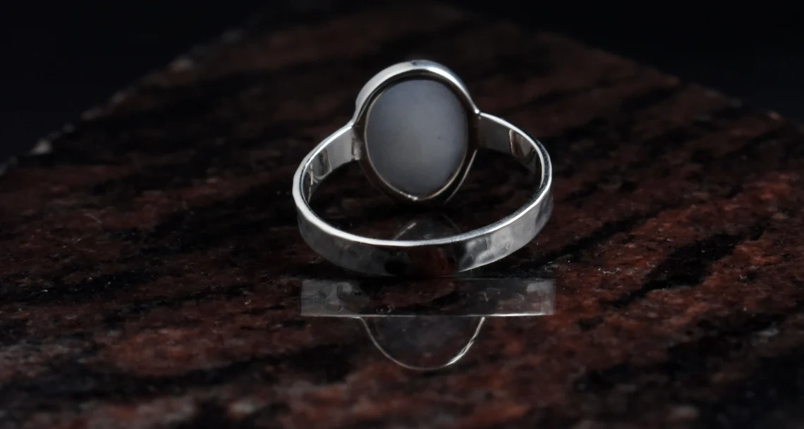 Grey Moonstone Studded Hammered Textured 925 Sterling Silver Ring Classy Collection, Rose Cut Stone Ring Semi Precious Gemstone Ring-10 3/4 US/Uk size – V-4