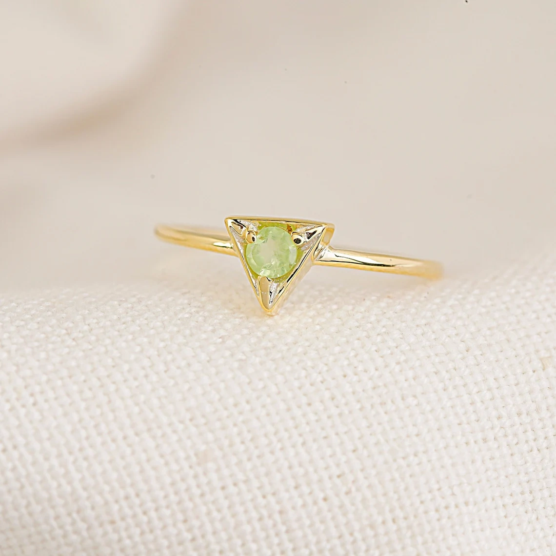 10K Solid Gold Peridot Studded Ring Semi Precious Stone Dainty Crystal Minimalist Delicate Ring Light Weighted Inset Stone Handmade Ring-11398854