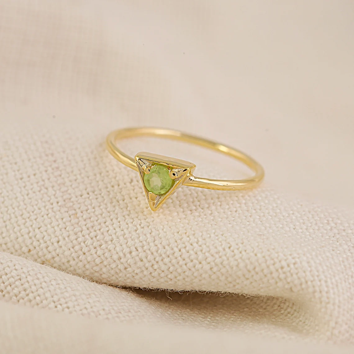 10K Solid Gold Peridot Studded Ring Semi Precious Stone Dainty Crystal Minimalist Delicate Ring Light Weighted Inset Stone Handmade Ring-10 3/4 US/Uk size – V-1