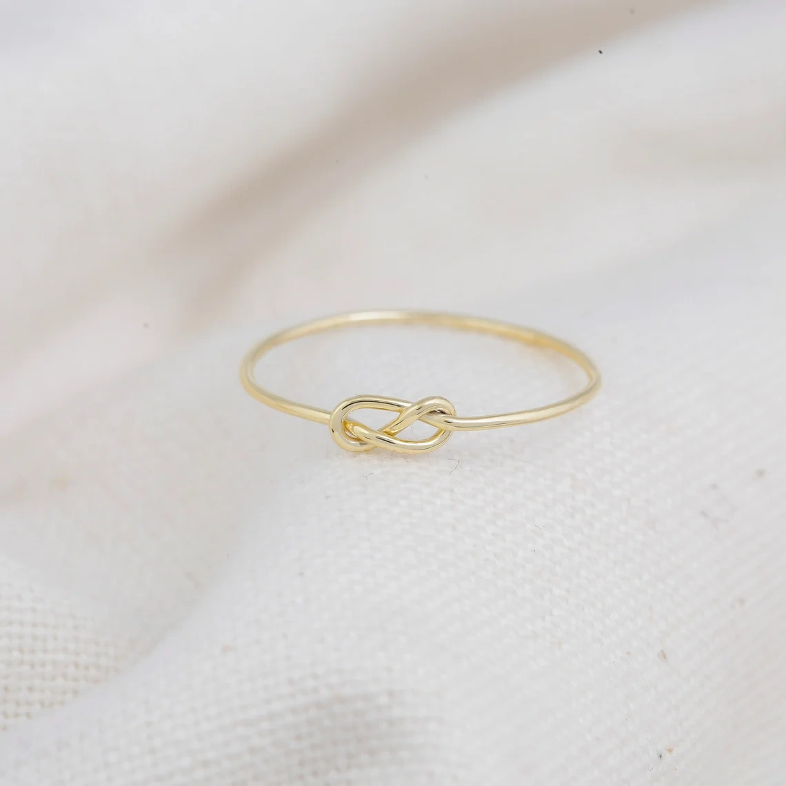 10K Solid Gold Dainty Skinny Knot Thin Bead Ring Minimalist Delicate Simple Unique Handmade Gold Stacking Boho Hand Wired Ring-11398778