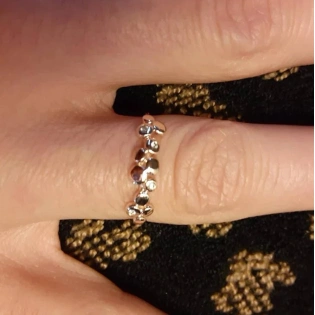 14K Solid Gold Tiny Pebbles Set Diamond Plain Ring Handmade Dainty Inset Diamond Delicate Stacking Gemstone Ring Minimalist Beaded band