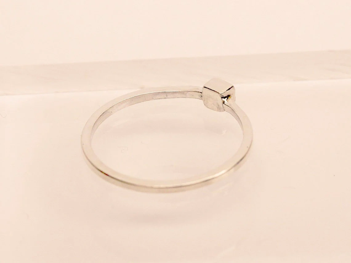 925 Sterling Silver Solid Cube Ring Handmade Delicate Geometric Square box Shape Dainty Stacking Ring Silver Simple Minimalist Unisex Ring-10 3/4 US/Uk size – V-1