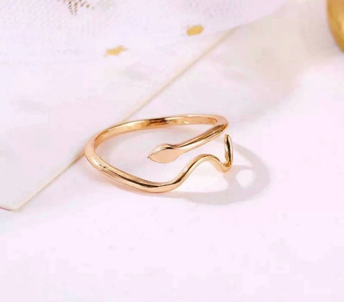 10K Solid Gold Dainty Snake Wrapped Stacking Adjustable Ring Minimalist Delicate Simple Unique Handmade Open Cuff Ring Boho skinny ring-11399420