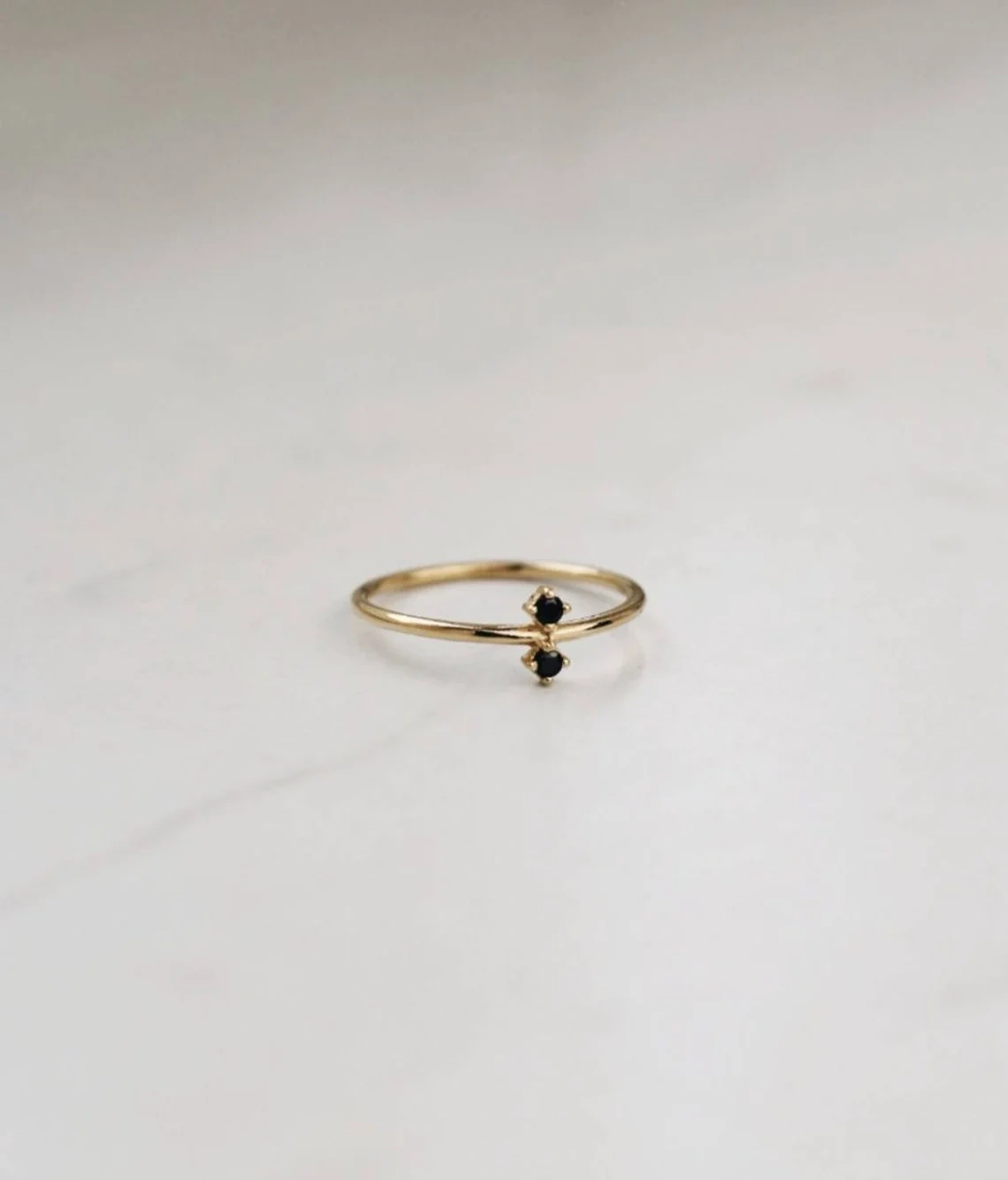 10K Solid Gold Tiny Round 2mm Black CZ Ring Handmade Delicate Stacking Zirconia Ring Dainty Minimalist Statement Gold knuckle Prong Set Ring-10 3/4 US/Uk size – V-1