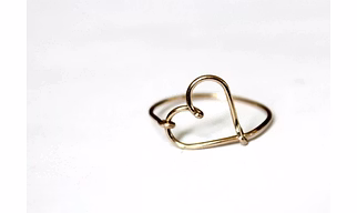 10K Gold Ring Solid Gold Sideways Open Heart Shape Wired Ring Stacking Dainty Love Minimalist ring Light Weighted handmade Unique Ring