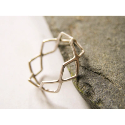 925 Sterling Silver Diamond Shaped Ring Openwork Pattern dainty Minimalist Boho Geometric Ring Silver Handmade Delicate Wide Band Ring