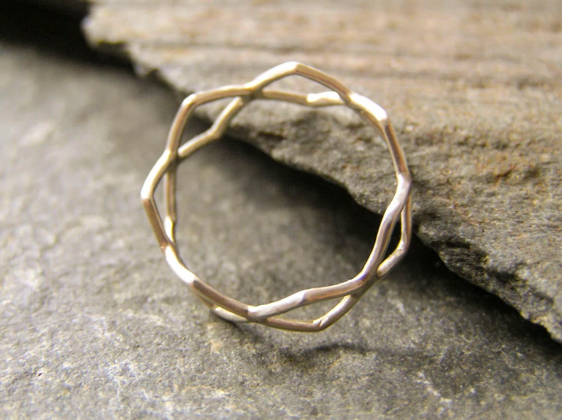925 Sterling Silver Diamond Shaped Ring Openwork Pattern dainty Minimalist Boho Geometric Ring Silver Handmade Delicate Wide Band Ring-10 3/4 US/Uk size – V-5
