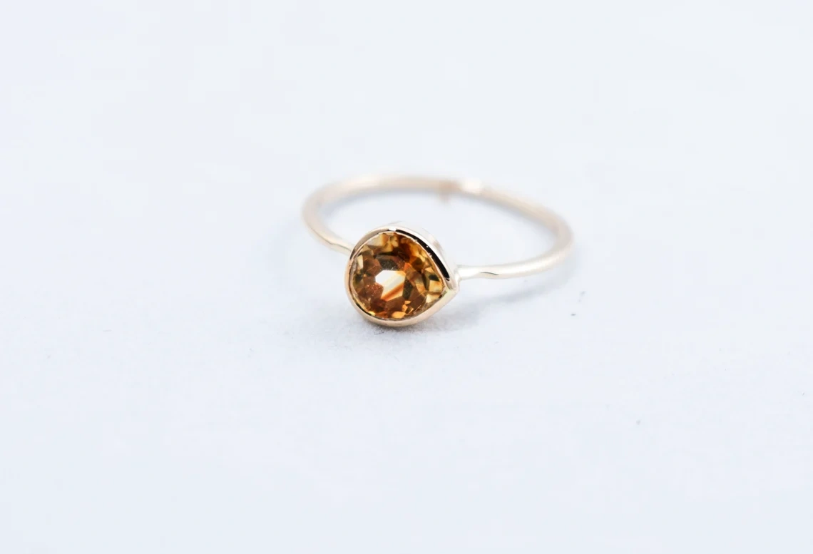 925 Sterling Silver Natural Faceted Citrine Ring handmade November Birthstone ring Minimalist Jewelry Yellow Pear Shape Gemstone Ring-11399886