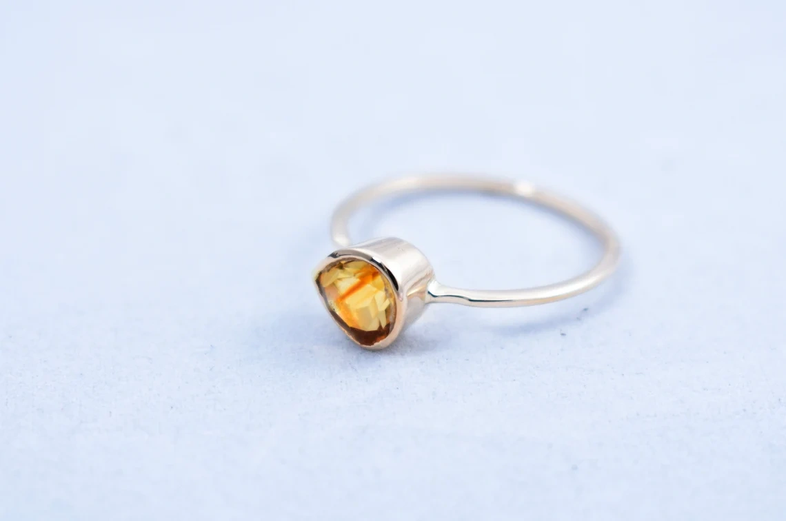 925 Sterling Silver Natural Faceted Citrine Ring handmade November Birthstone ring Minimalist Jewelry Yellow Pear Shape Gemstone Ring-10 3/4 US/Uk size – V-1