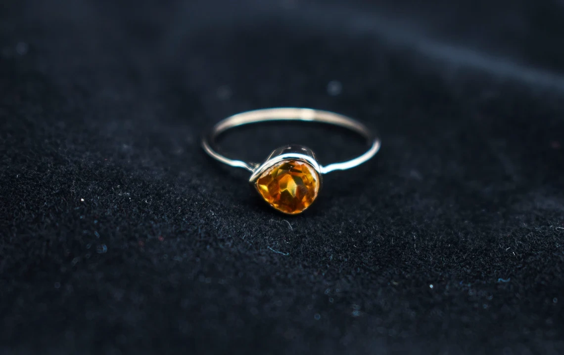 925 Sterling Silver Natural Faceted Citrine Ring handmade November Birthstone ring Minimalist Jewelry Yellow Pear Shape Gemstone Ring-10 3/4 US/Uk size – V-4