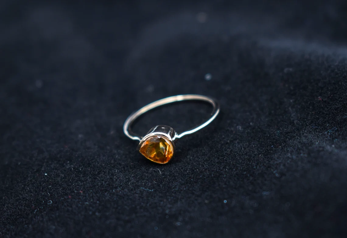 925 Sterling Silver Natural Faceted Citrine Ring handmade November Birthstone ring Minimalist Jewelry Yellow Pear Shape Gemstone Ring-10 3/4 US/Uk size – V-5