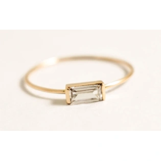 10K Solid Gold Baguette White Crystal 10K Solid Gold Ring Dainty Crystal Minimalist Delicate Ring Light Weighted Inset Stone Handmade Ring