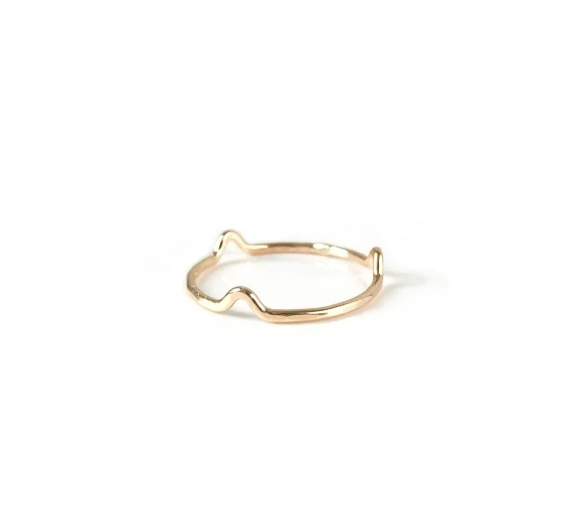 14K Solid Gold Dainty Skinny Freeform Mountain Thin Ring Minimalist Delicate Unique Handmade Simple Gold Stacking Unisex Boho Style Ring-11400182