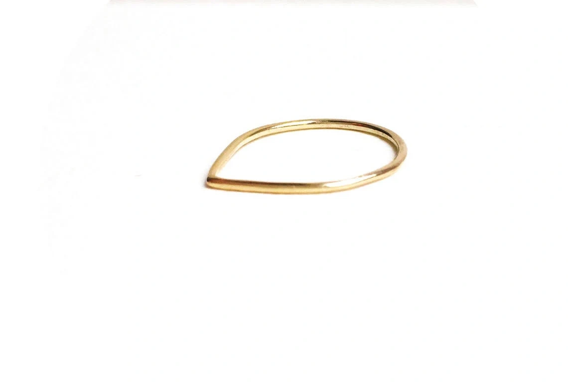 14K Solid Gold Thin Tear Drop Shape Ring Handmade Delicate Geometric Stacking Ring Dainty Minimalist Unique Gold knuckle Bohu Style Ring-11400256