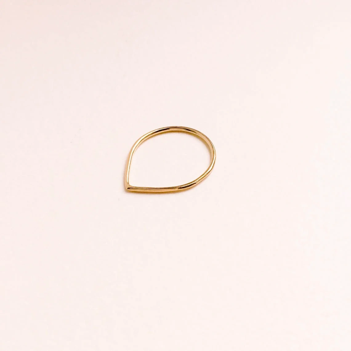 14K Solid Gold Thin Tear Drop Shape Ring Handmade Delicate Geometric Stacking Ring Dainty Minimalist Unique Gold knuckle Bohu Style Ring-10 3/4 US/Uk size – V-1