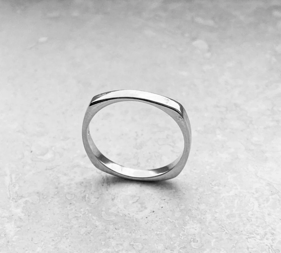 925 Sterling Silver Solid Skinny Smooth Plain Square Band Handmade Delicate Dainty Stacking Simple Silver Ring Minimalist Geometric Band-10 3/4 US/Uk size – V-3