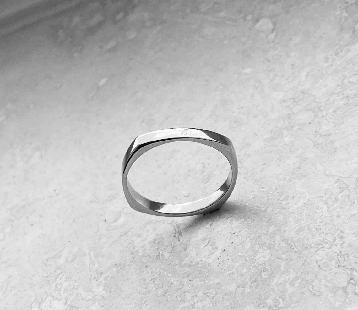 925 Sterling Silver Solid Skinny Smooth Plain Square Band Handmade Delicate Dainty Stacking Simple Silver Ring Minimalist Geometric Band-10 3/4 US/Uk size – V-4