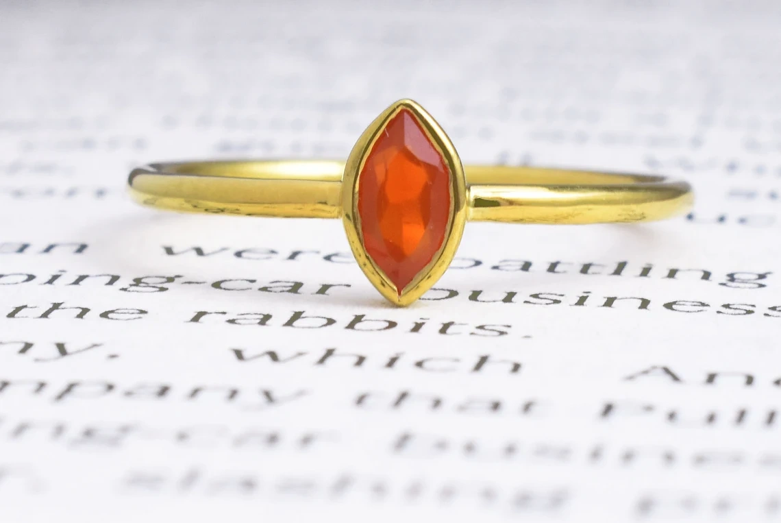 Orange Chalcedony Marquise Shape Faceted Stone 925 Sterling Silver Ring Semi Precious Stone Studded Yellow Rhodium Gemstone Ring-11400670