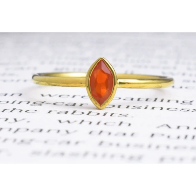 Orange Chalcedony Marquise Shape Faceted Stone 925 Sterling Silver Ring Semi Precious Stone Studded Yellow Rhodium Gemstone Ring