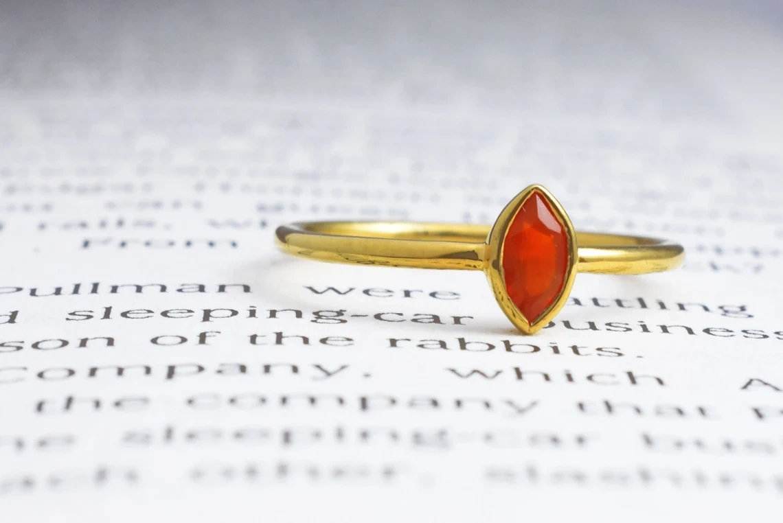 Orange Chalcedony Marquise Shape Faceted Stone 925 Sterling Silver Ring Semi Precious Stone Studded Yellow Rhodium Gemstone Ring-10 3/4 US/Uk size – V-3