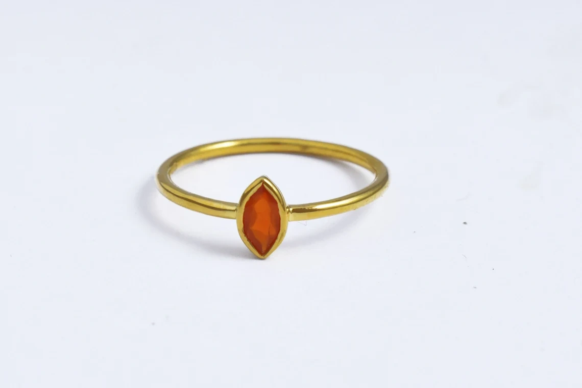 Orange Chalcedony Marquise Shape Faceted Stone 925 Sterling Silver Ring Semi Precious Stone Studded Yellow Rhodium Gemstone Ring-10 3/4 US/Uk size – V-4