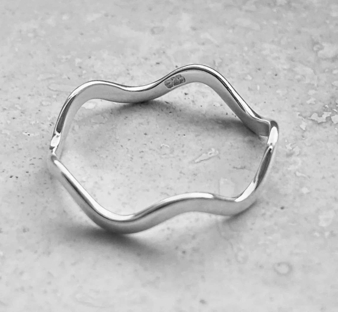 925 Sterling Silver Solid Skinny Zig Zag Wave Ring Handmade Dainty Stacking Ring Silver Simple Minimalistic Jewelry Unique Wavy Beach Ring-10 3/4 US/Uk size – V-2