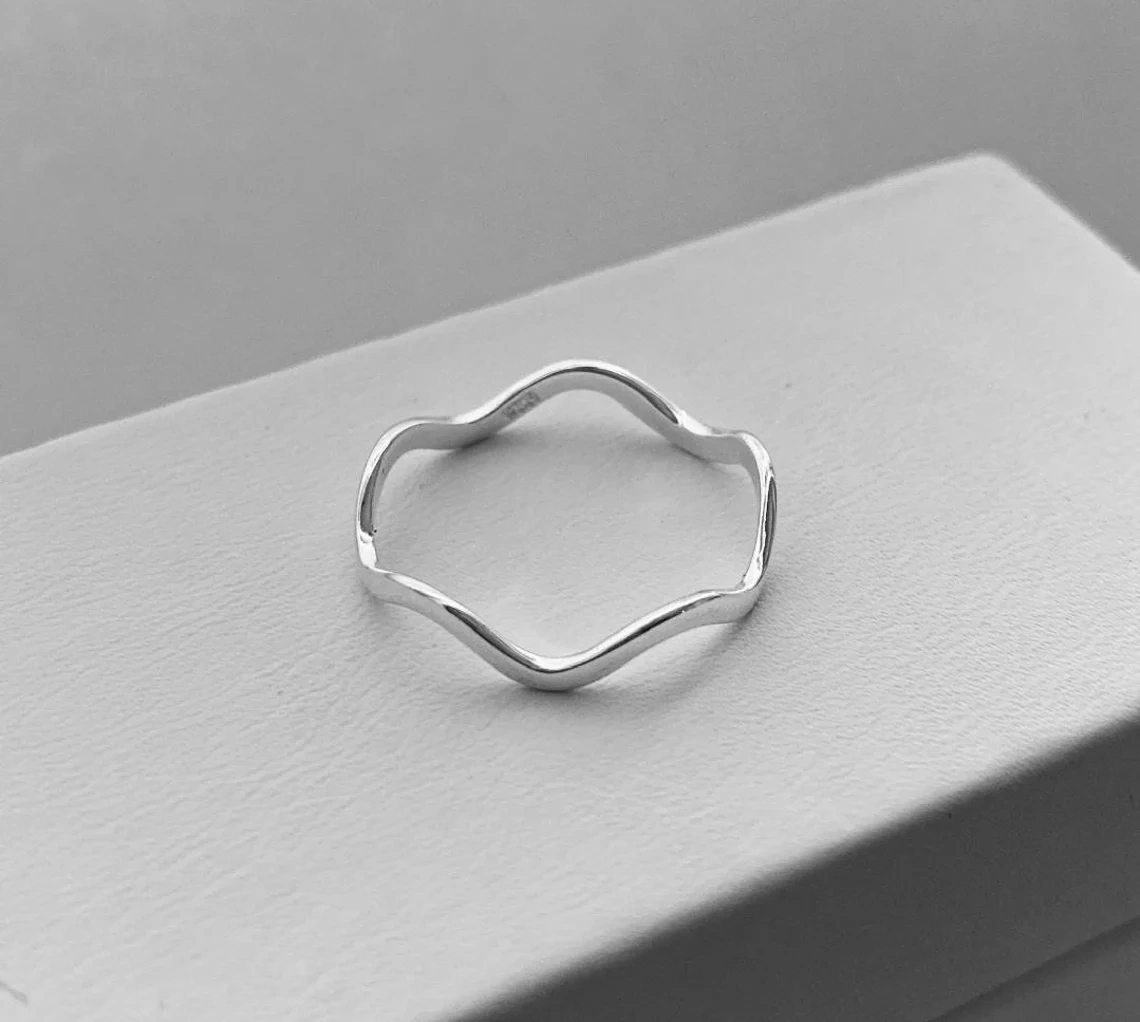 925 Sterling Silver Solid Skinny Zig Zag Wave Ring Handmade Dainty Stacking Ring Silver Simple Minimalistic Jewelry Unique Wavy Beach Ring-10 3/4 US/Uk size – V-3