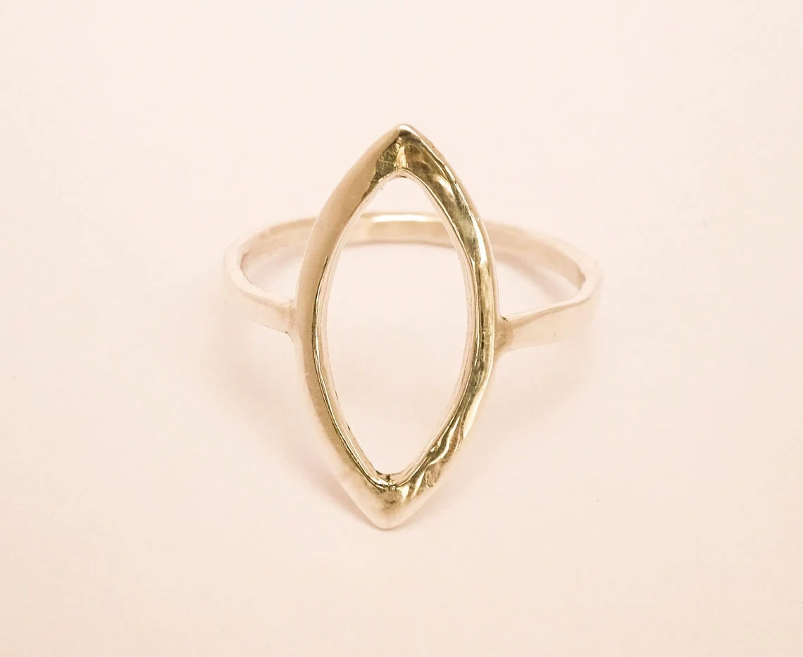 925 Sterling Silver Solid Marquoise Shape Ring Handmade Delicate Open Geometric Dainty Stacking Ring Silver Simple Minimalist Unisex Ring-11401154