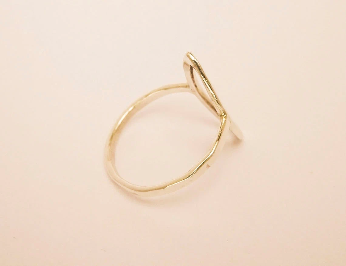 925 Sterling Silver Solid Marquoise Shape Ring Handmade Delicate Open Geometric Dainty Stacking Ring Silver Simple Minimalist Unisex Ring-10 3/4 US/Uk size – V-2