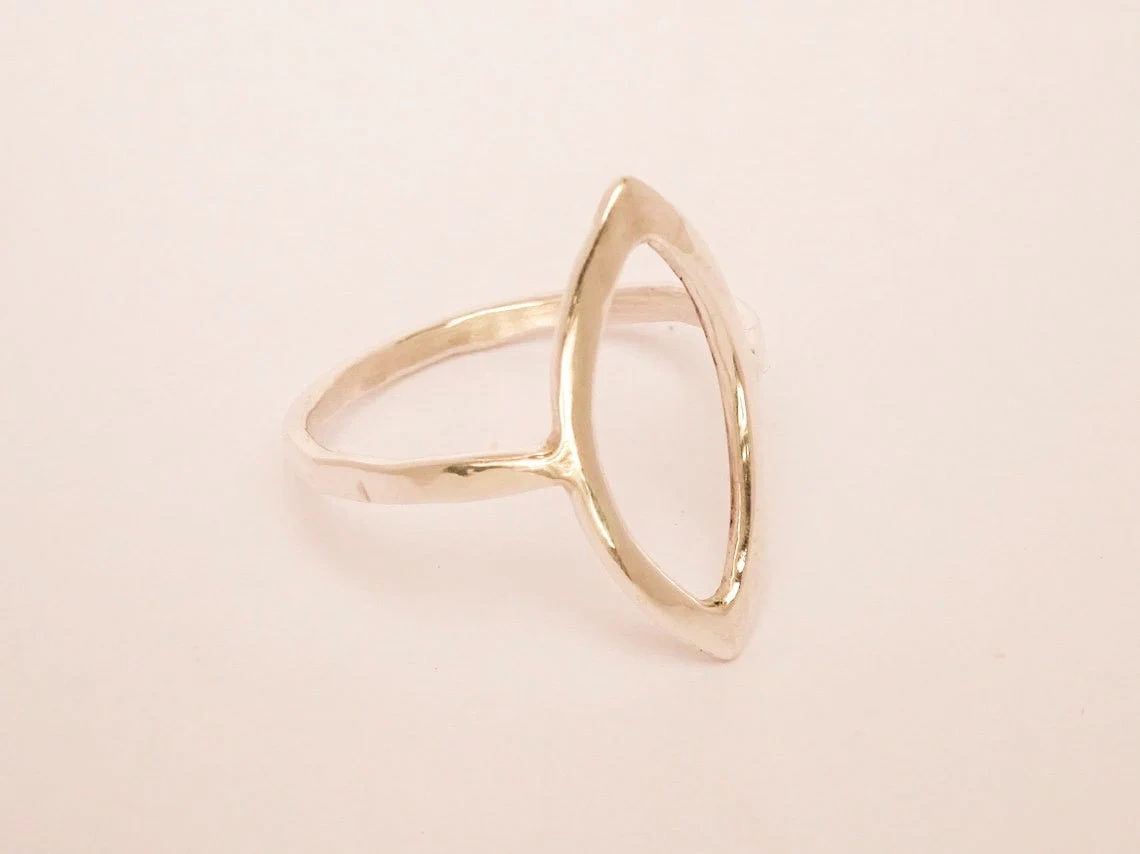 925 Sterling Silver Solid Marquoise Shape Ring Handmade Delicate Open Geometric Dainty Stacking Ring Silver Simple Minimalist Unisex Ring-10 3/4 US/Uk size – V-3