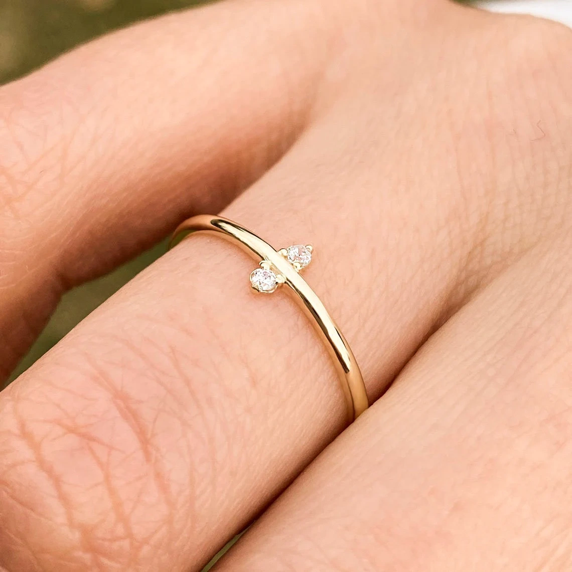 14K Solid Gold Tiny Round Crystal Pinky Dainty Ring Handmade Minimalist Style Stacking Knuckle ring Semi Precious Gemstone Wedding Band-10 3/4 US/Uk size – V-2