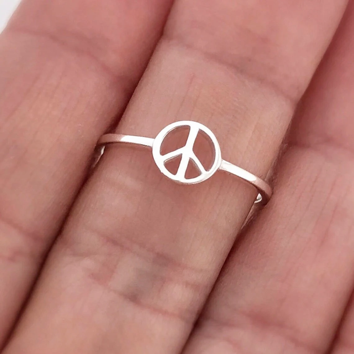 925 Sterling Silver Peace Ring Silver Unique Retro ring Geometric Stacking Solid Silver Hippie Modern Ring Minimalist Unisex peace ring-10 3/4 US/Uk size – V-1