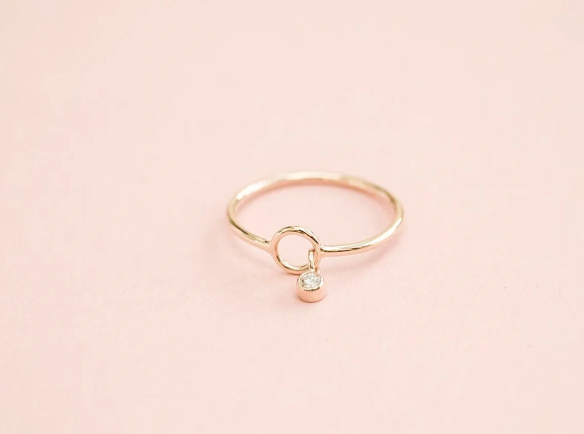 10K Gold Round Crystal Skinny Karma Charm Dainty Ring Handmade Minimalist Style Stacking Knuckle ring Gemstone Statement Women Wedding Ring-10 3/4 US/Uk size – V-1