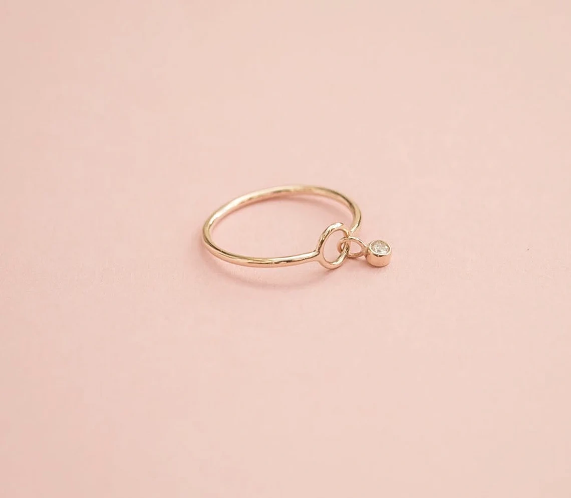 10K Gold Round Crystal Skinny Karma Charm Dainty Ring Handmade Minimalist Style Stacking Knuckle ring Gemstone Statement Women Wedding Ring-10 3/4 US/Uk size – V-2