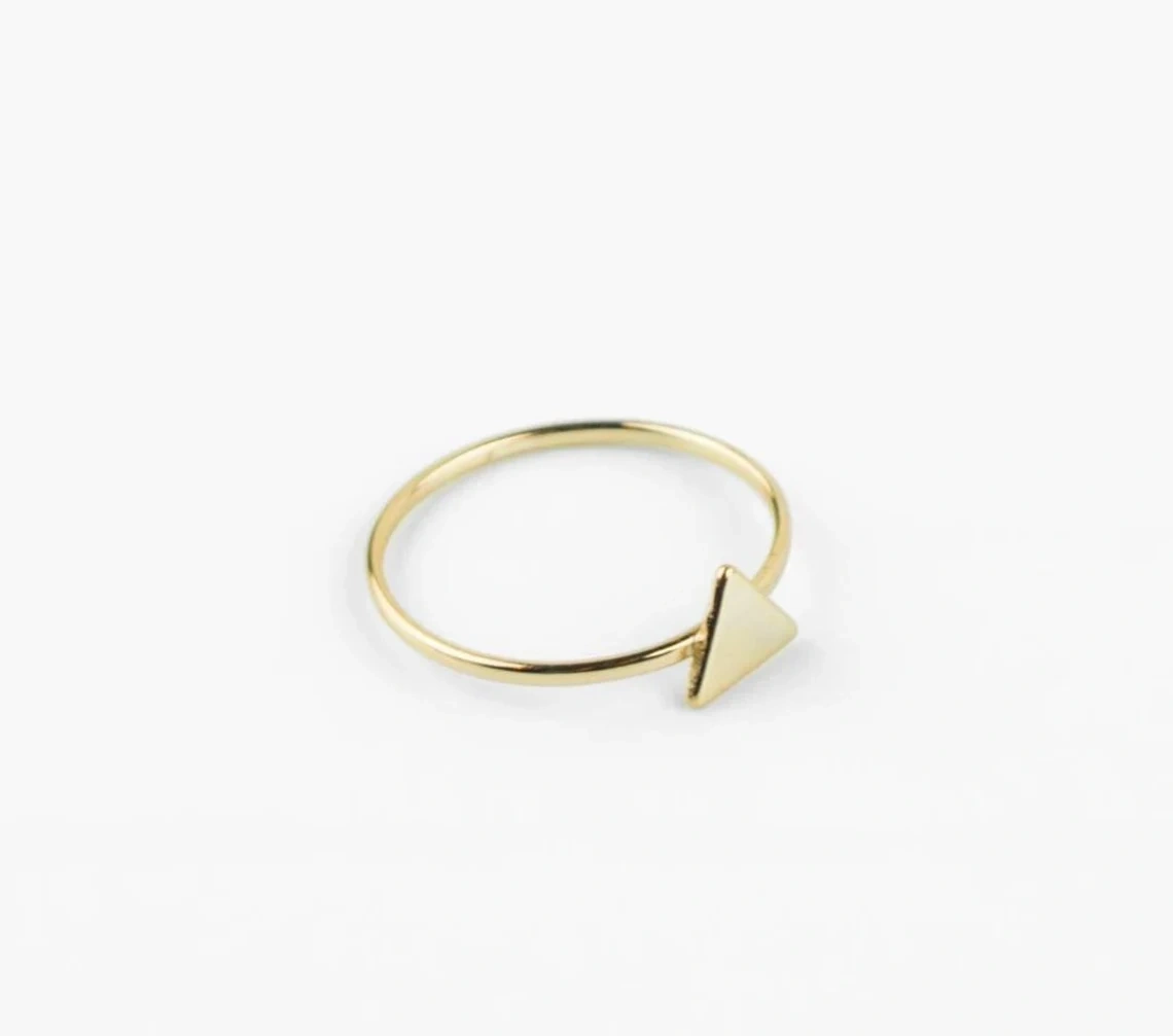 10K Solid Gold Dainty Tiny Triangle Geometric Ring Minimalist Delicate Light Weighted Simple Unique Handmade Gold Stacking Thin Boho Ring-11402104