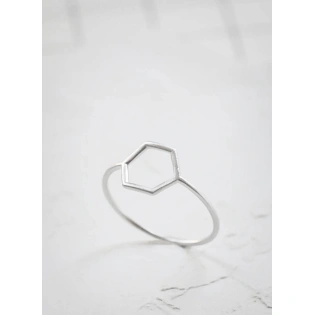 925 Sterling Silver Solid Hollow Open Hexagon Ring Handmade Delicate Dainty Stacking Geometric Contemporary Ring Simple Minimalist Jewelry