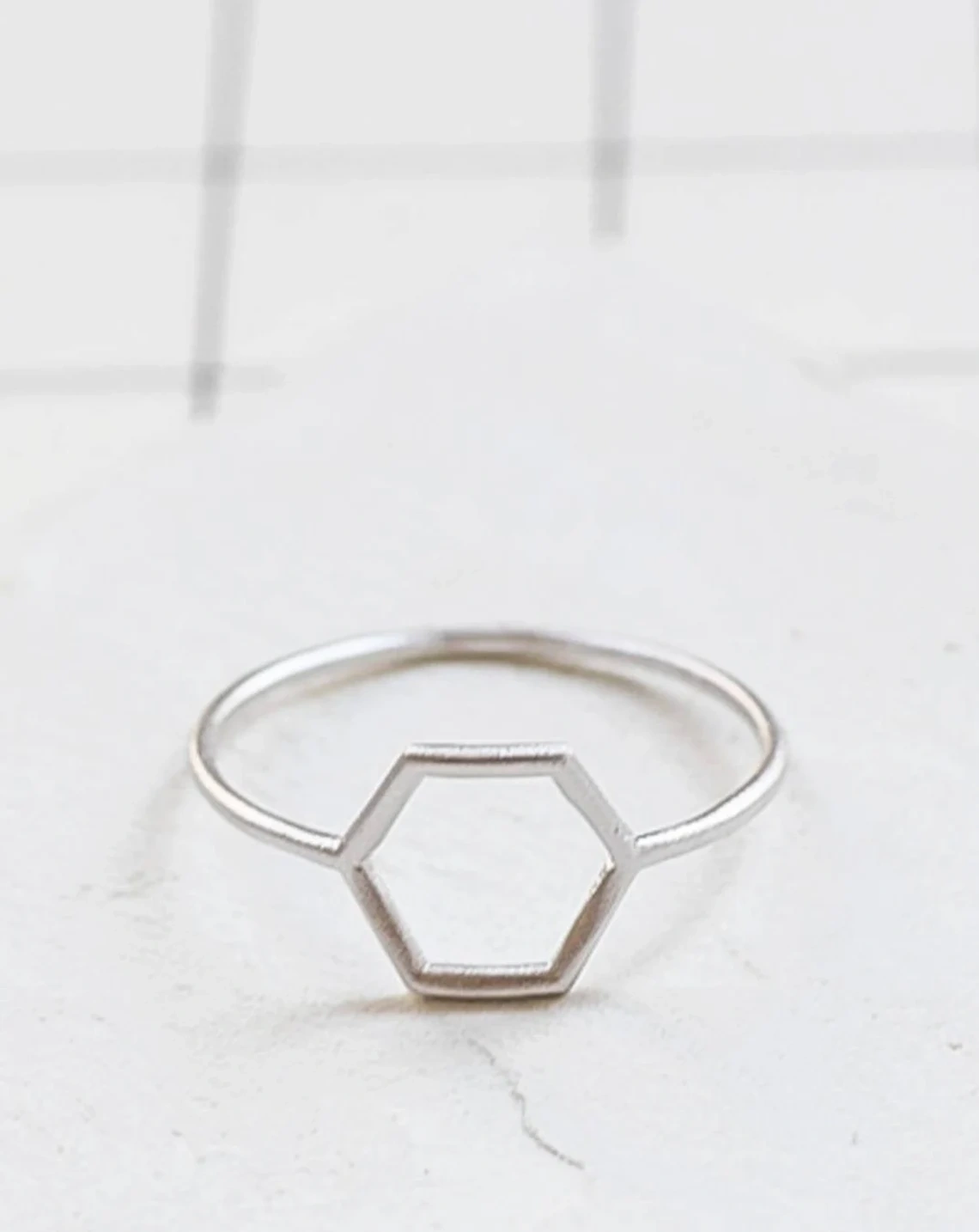 925 Sterling Silver Solid Hollow Open Hexagon Ring Handmade Delicate Dainty Stacking Geometric Contemporary Ring Simple Minimalist Jewelry-10 3/4 US/Uk size – V-1