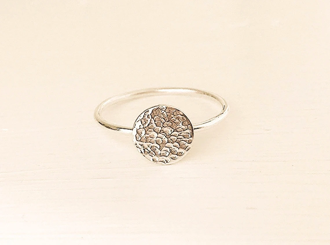 925. Sterling Silver Hammered Disc Ring Handmade Textured Eco Silver Dainty Stacking Coin Ring Minimalist Jewelry Silver Geometric Ring-11402400