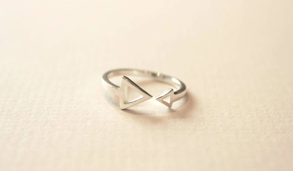 925 Sterling Silver Double Uneven Triangular Adjustable Simple Skinny Wrap Minimalist Ring Handmade Unique Style Dainty Stacking Open Ring-11402474