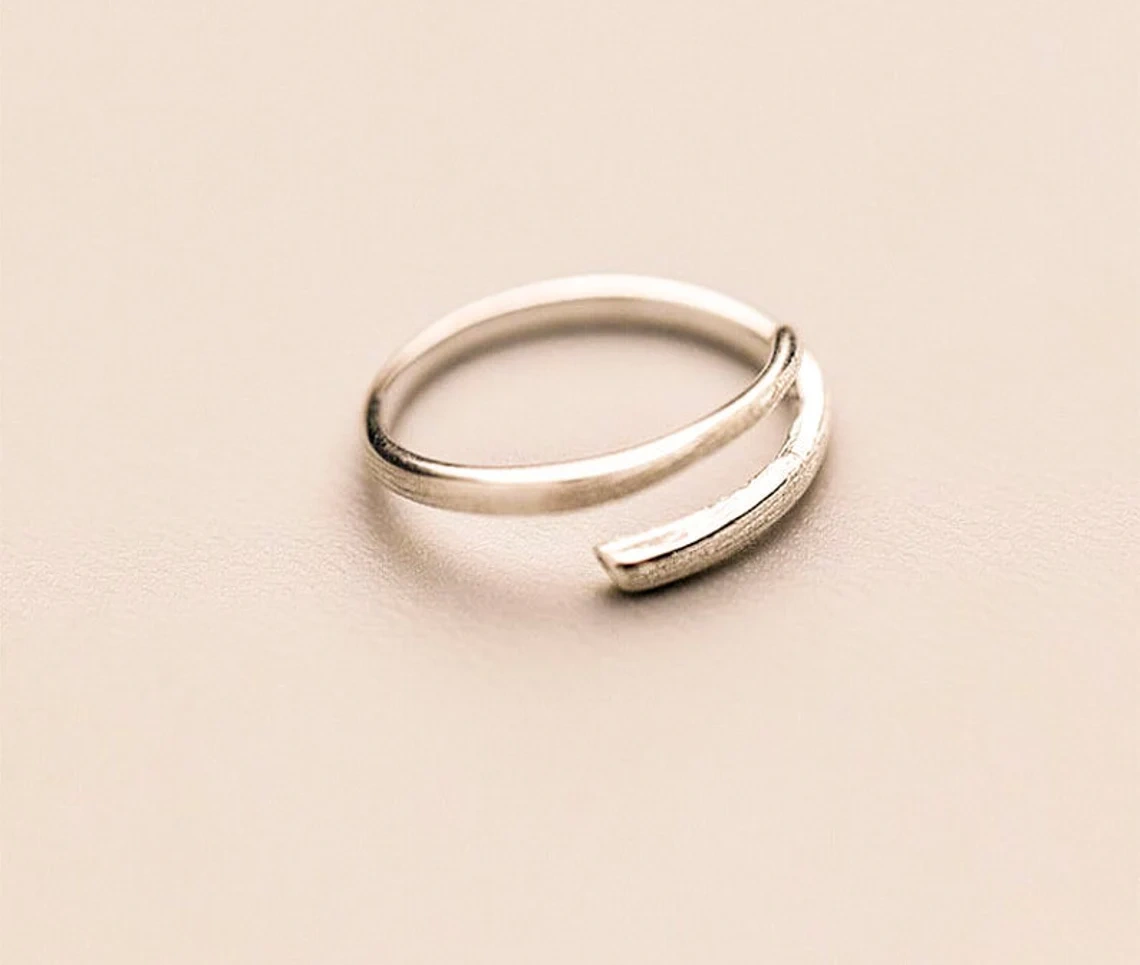 925 Sterling Silver Solid Satin Finish Wrap Adjustable Ring Handmade Geometric Open Dainty Stacking Ring Simple Minimalist Unisex Ring-11402552