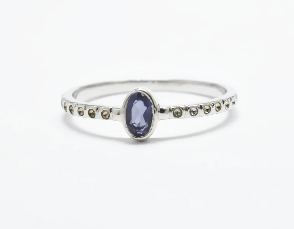 Natural Iolite Ring, Renaissance Collection Organic Gemstone 925 Sterling Silver Ring, Semi Precious Stone Ring, Everyday Ring, Gift for Her-10 3/4 US/Uk size – V-5