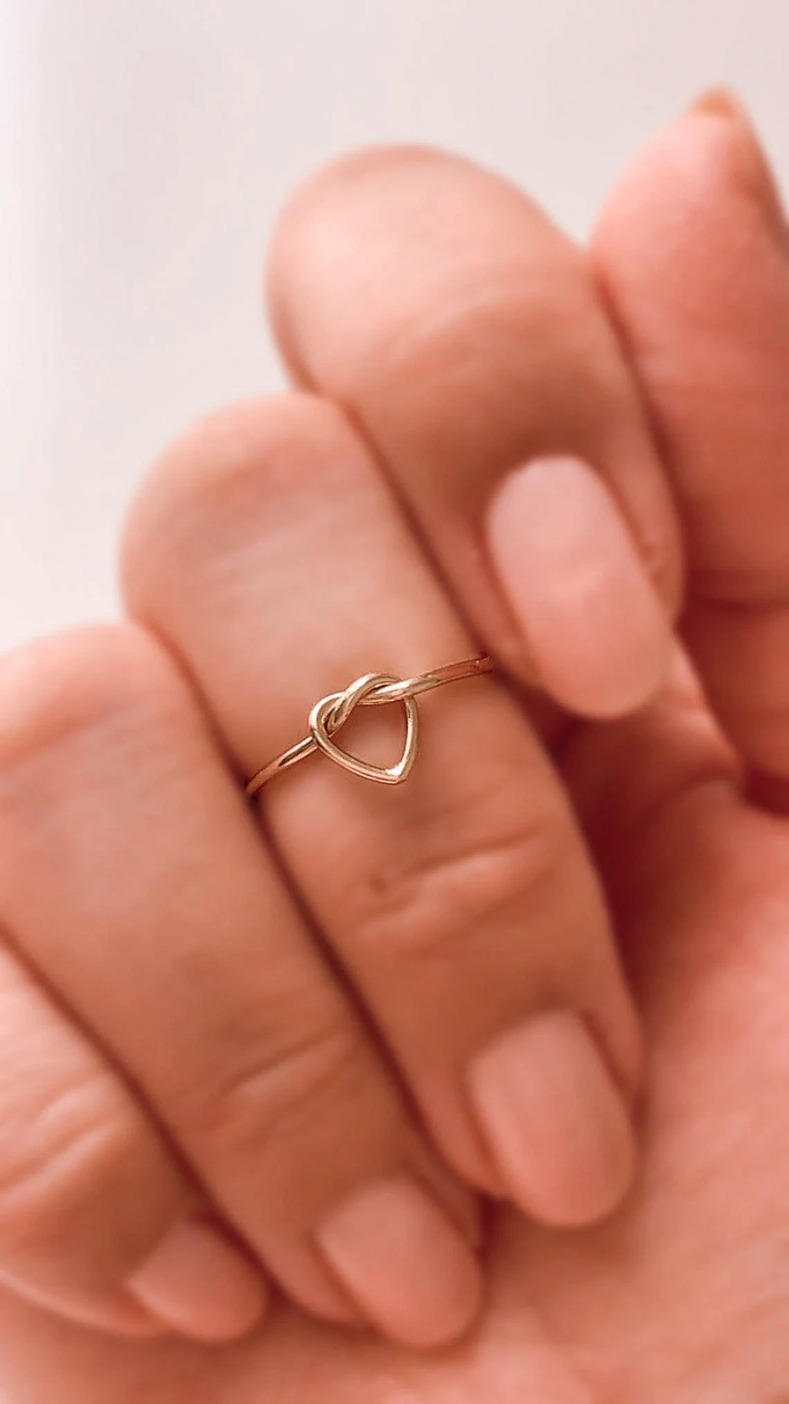 14K Solid Gold Thin Unique Heart Knot Skinny Ring Handmade Plain Stacking Modern Dainty Ring Minimalist Geometric Statement Wedding Ring-10 3/4 US/Uk size – V-2