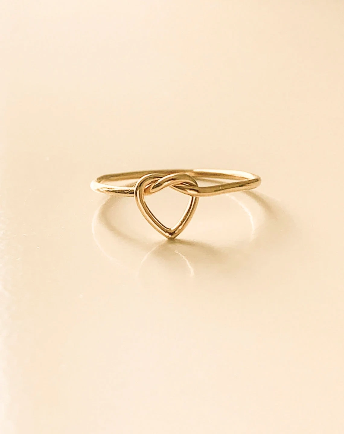 14K Solid Gold Thin Unique Heart Knot Skinny Ring Handmade Plain Stacking Modern Dainty Ring Minimalist Geometric Statement Wedding Ring-11403132