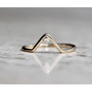 10K Solid Gold Chervron V Shape Double Cut Diamond Ring Handmade Stacking Modernist Dainty Prong set Ring Geometric pointy Statement Ring